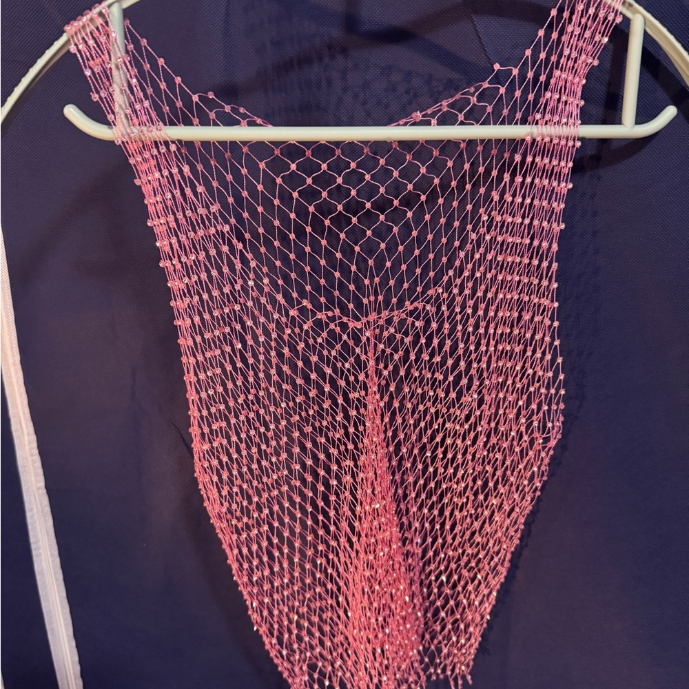 Pink Mesh w diamond Beads Crop Top